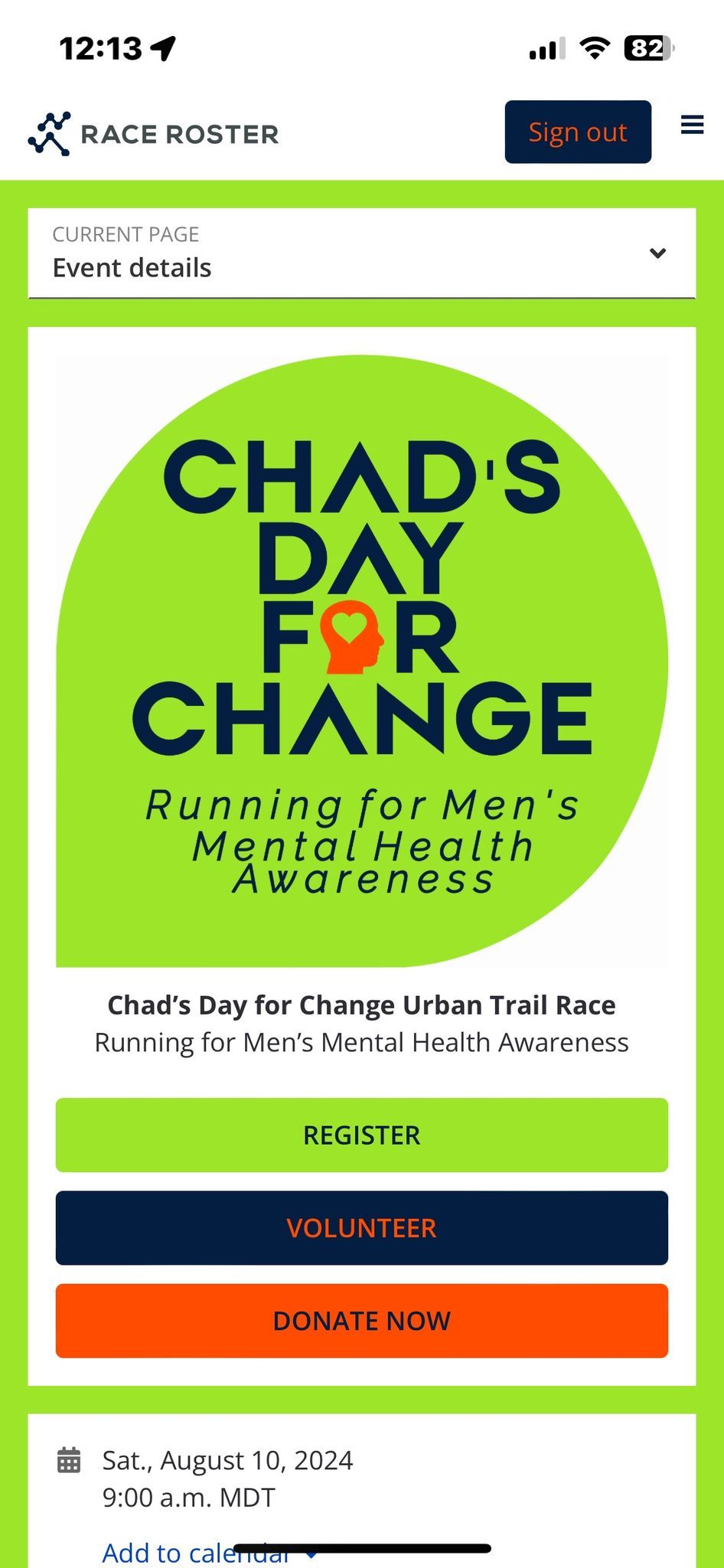 Chad\u2019s Day for Change Urban Trail Race