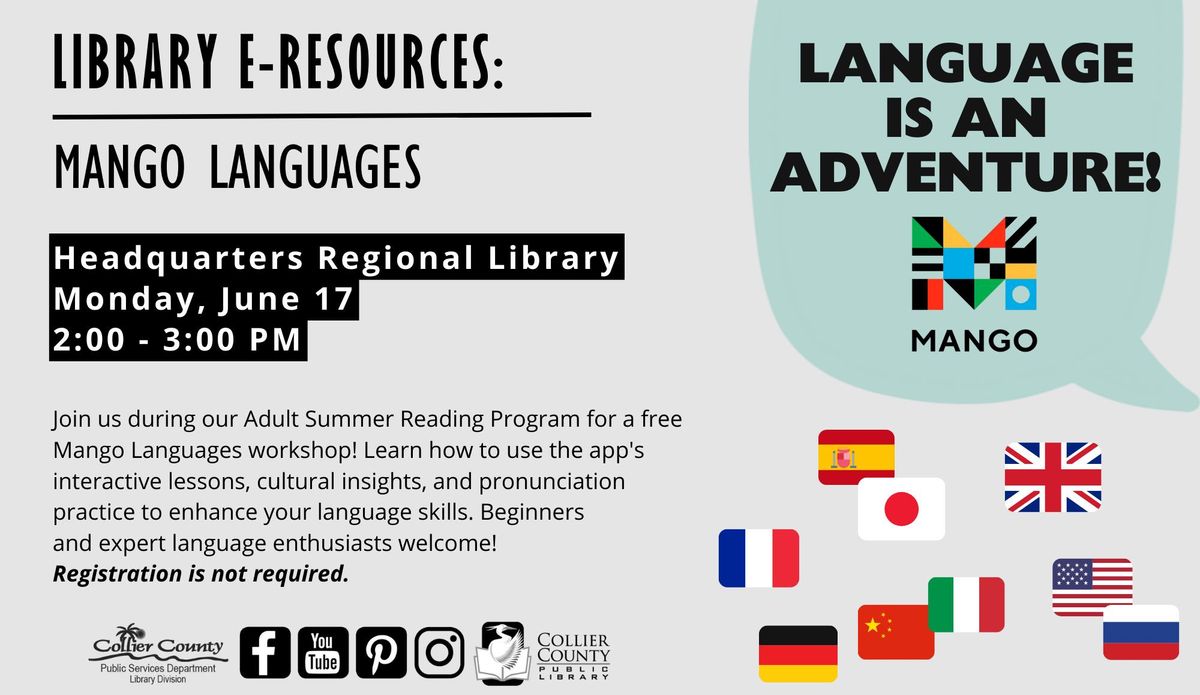 Library E-Resources: Mango Languages at Headquarters Regional Library