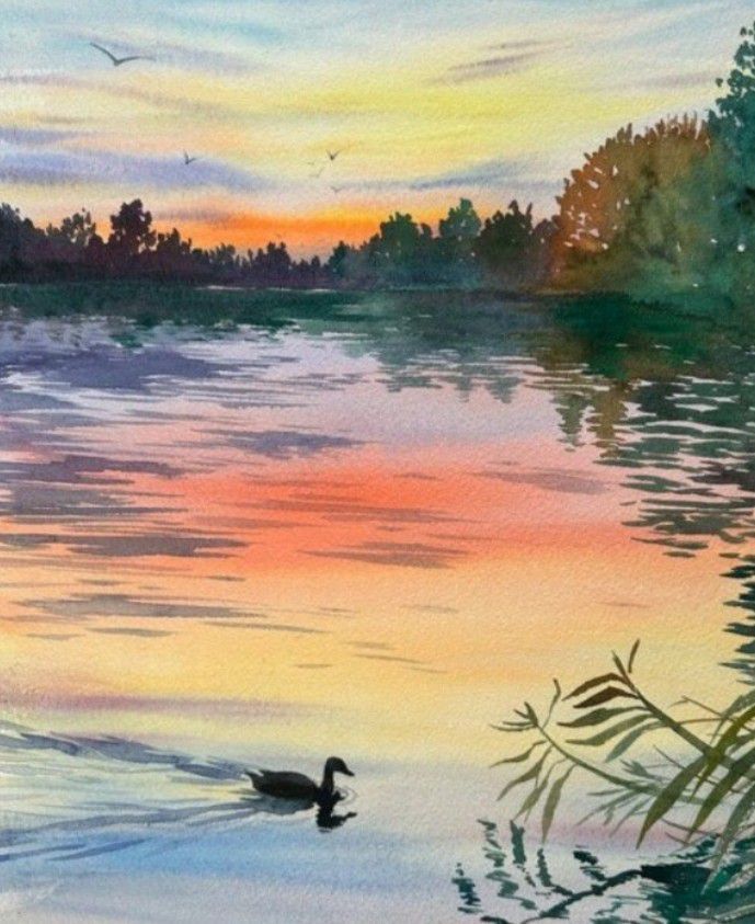 \u201cSwimming at Sunset\u201d Watercolor Class