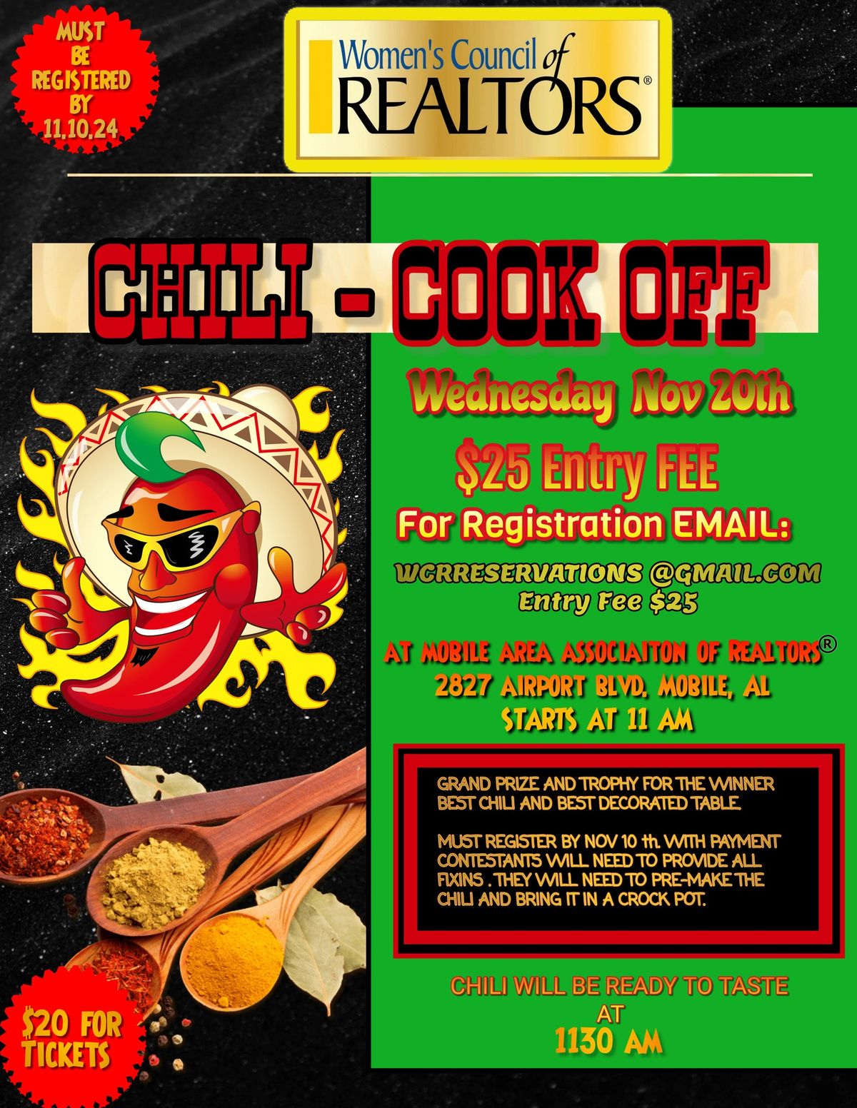 WCR CHILI COOK-OFF NOV 20TH AT 11 AM 