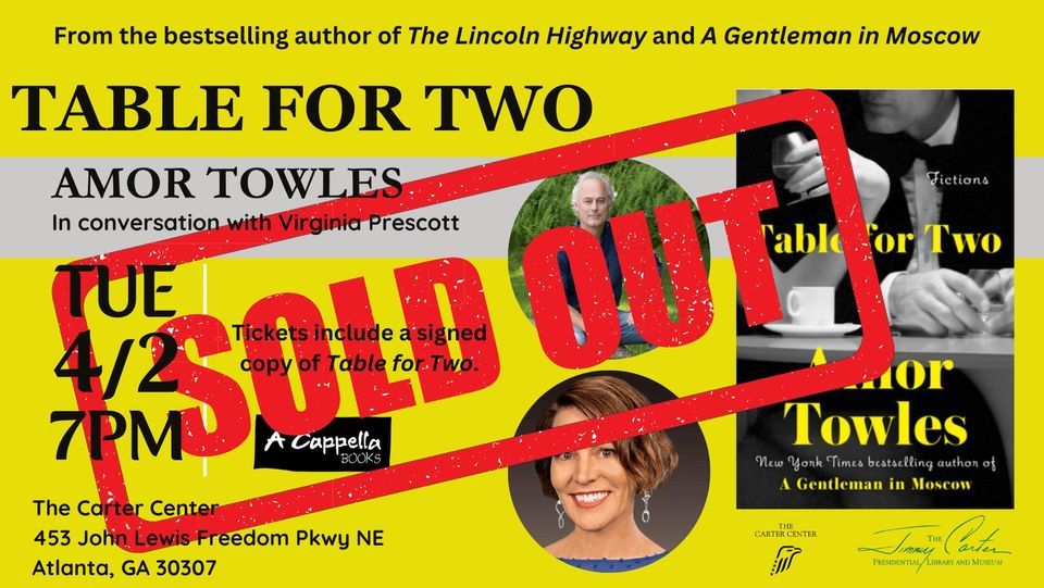 SOLD OUT! Amor Towles in conversation with Virginia Prescott | Table for Two