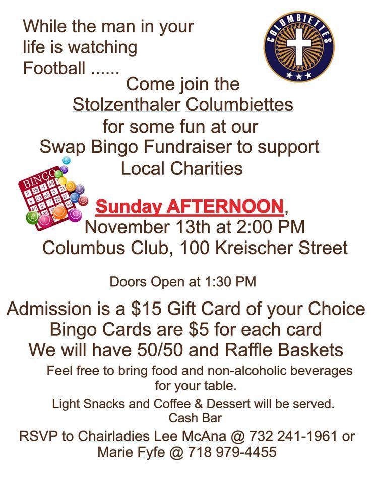 Swap Bingo, Columbus Club of Tottenville, Woodbridge Township, 13 ...
