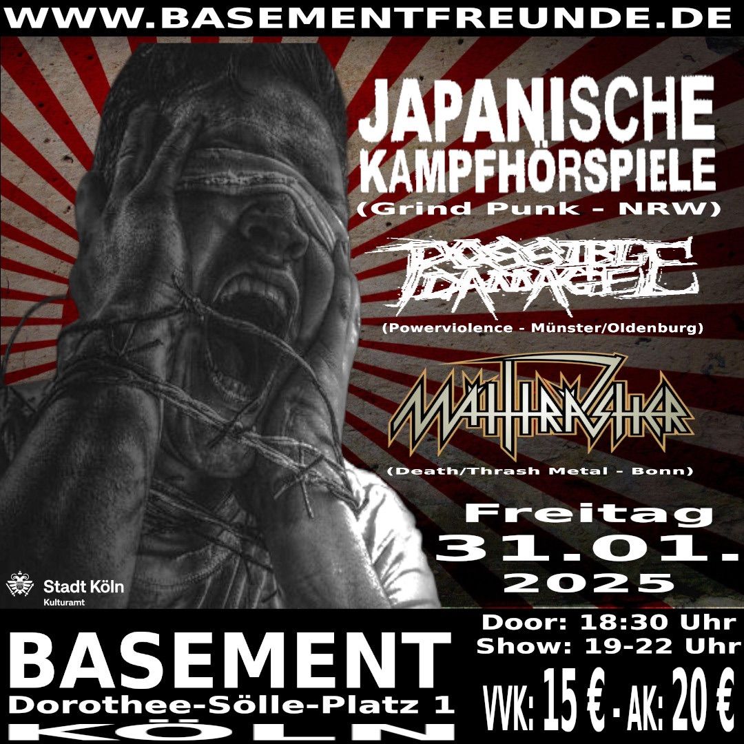 Japanische Kampfh\u00f6rspiele & Possible Damage & M\u00e4hthr\u00e4sher.  Freitag 31.01.2025 im BASEMENT, K\u00f6ln 