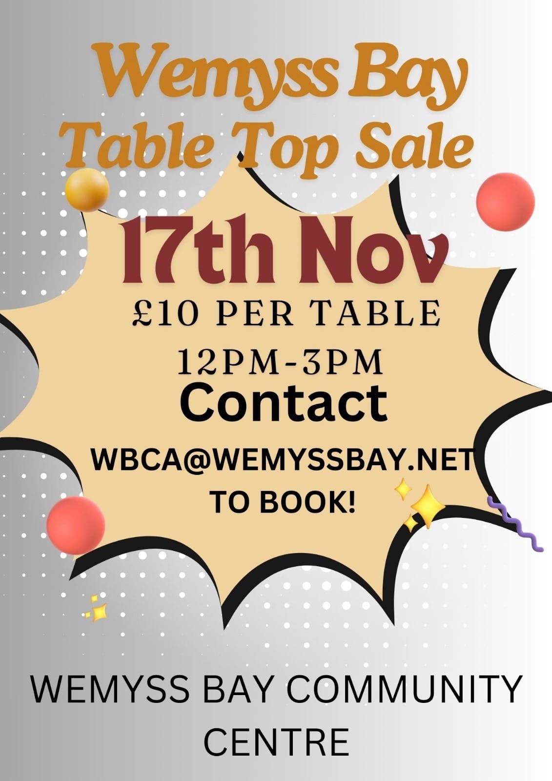 Wemyss Bay Community Centre Table Top Sale