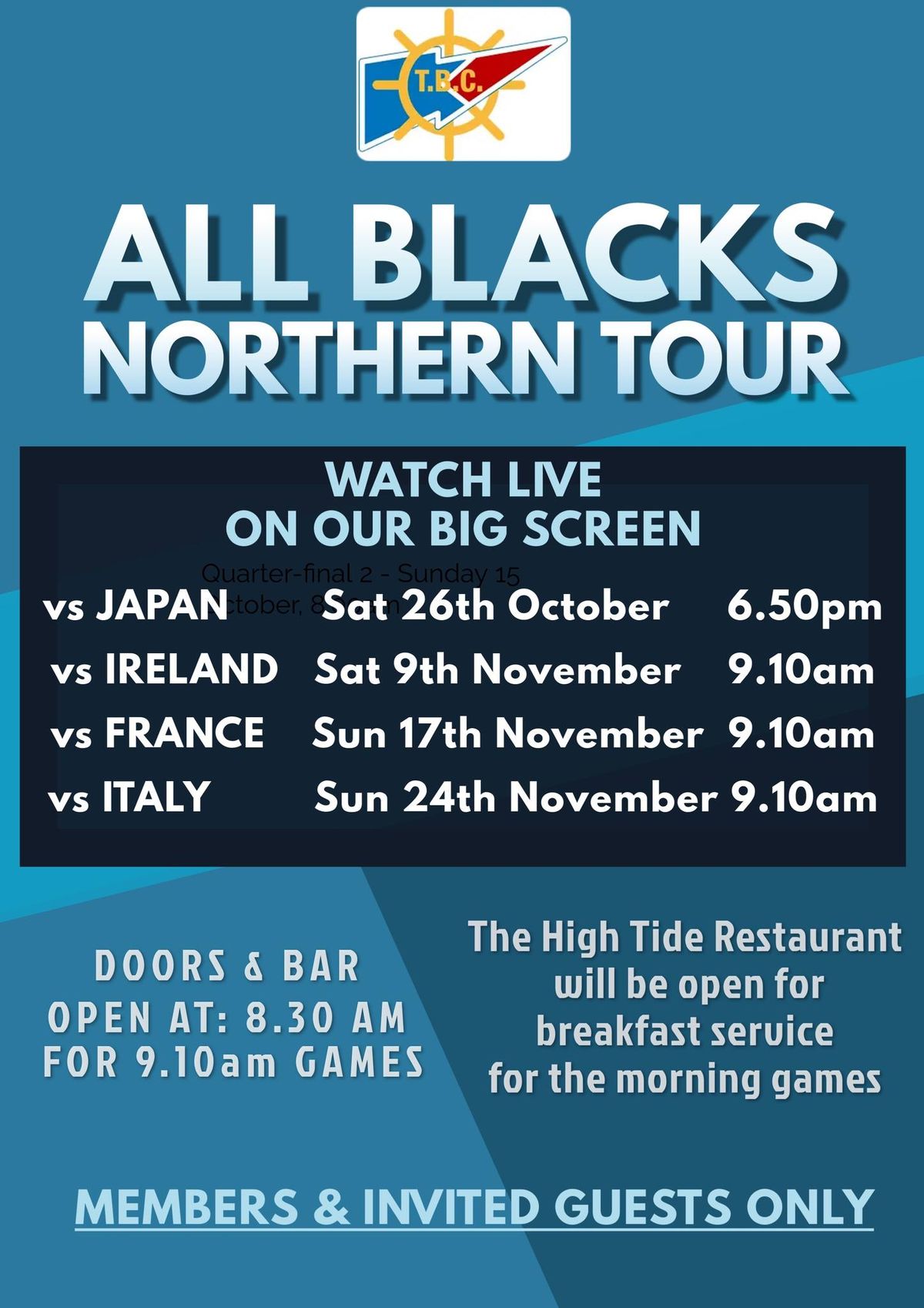 All Blacks vs Ireland (Members & Guests only)