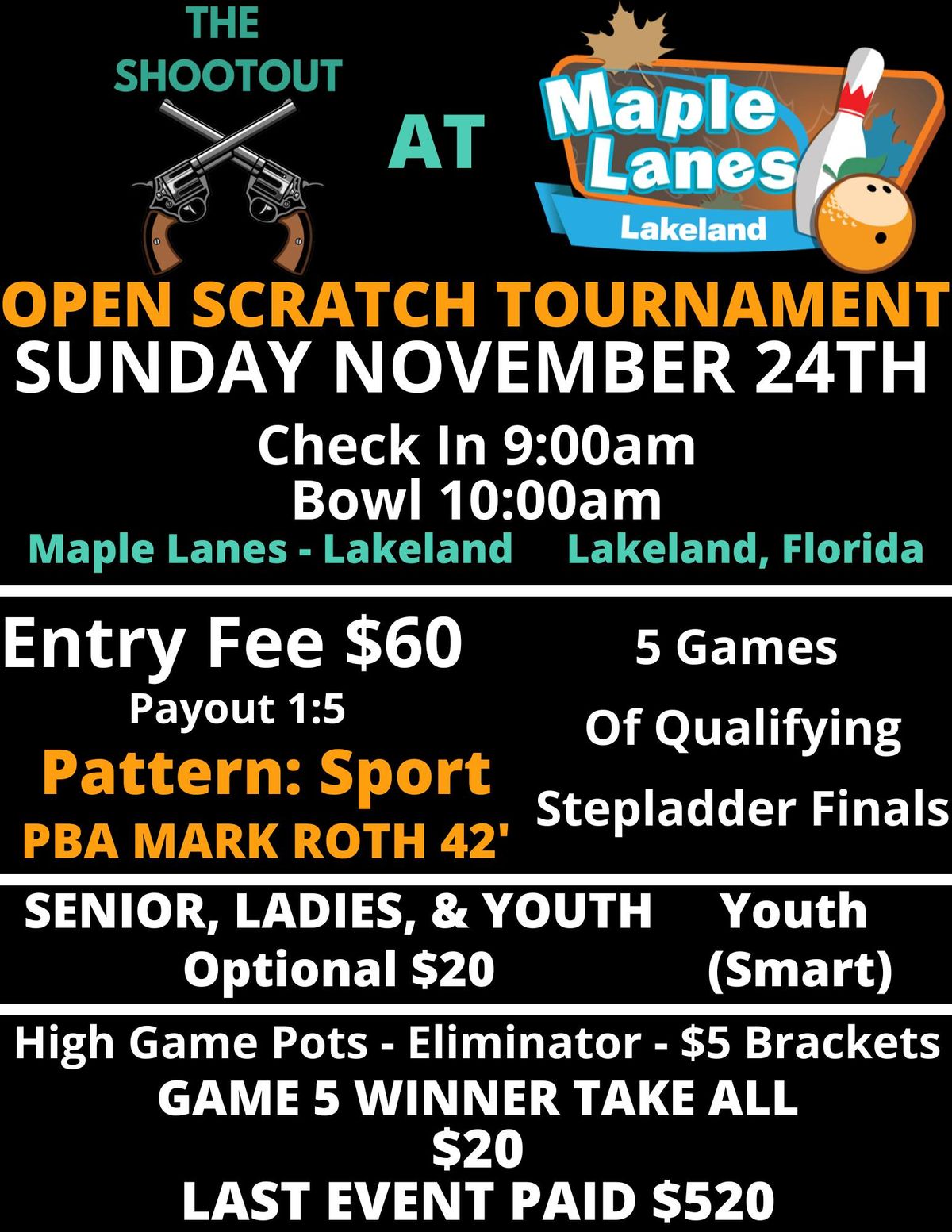 The Shootout at Maple Lanes - Lakeland an Open Scratch Tournament