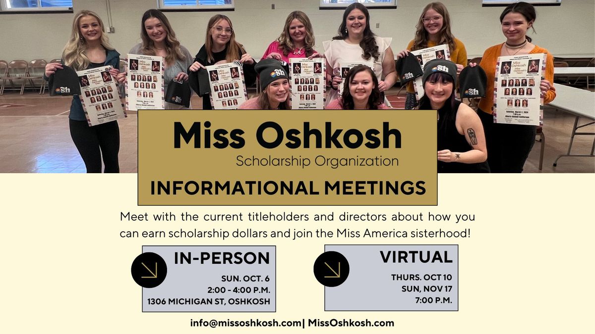 Sunday, October 6, 2024 | Miss Oshkosh 2025 Informational Meeting