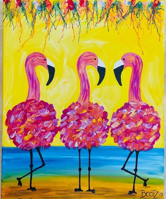 "Tribe Vibe Flamingo Party" Canvas Acrylic Painting Class with Connie at Claytopia