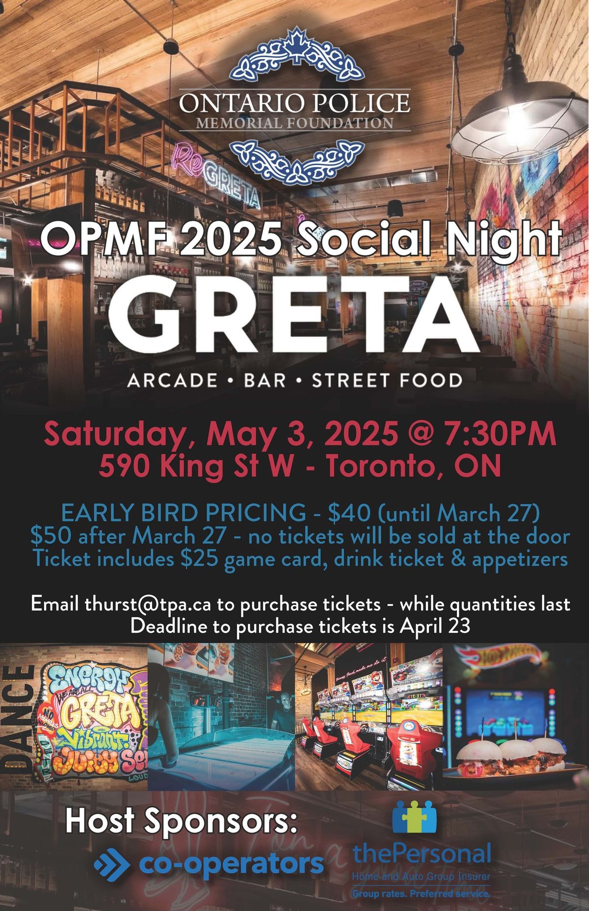 Ontario Police Memorial Foundation 2025 Social Night at GRETA (Arcade*Bar*Street Food)