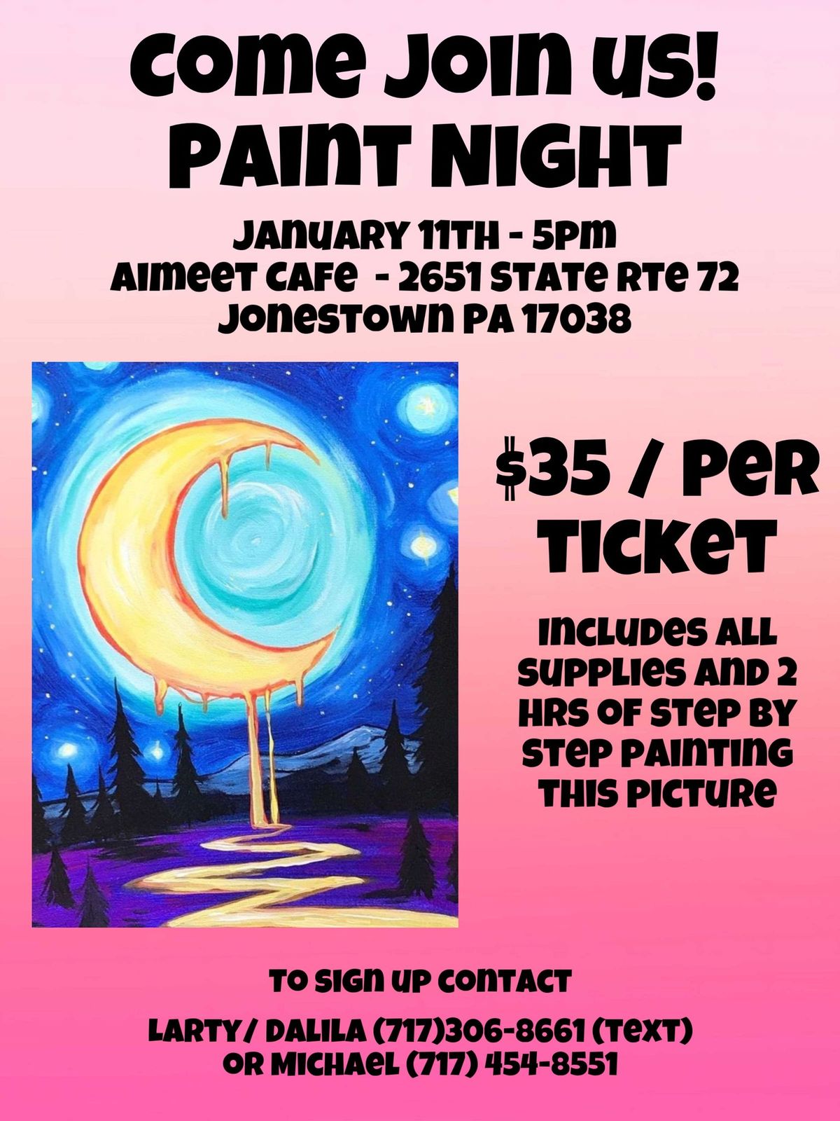 Paint night at Amie-T\u2019s Country Cafe January 11th-5pm 