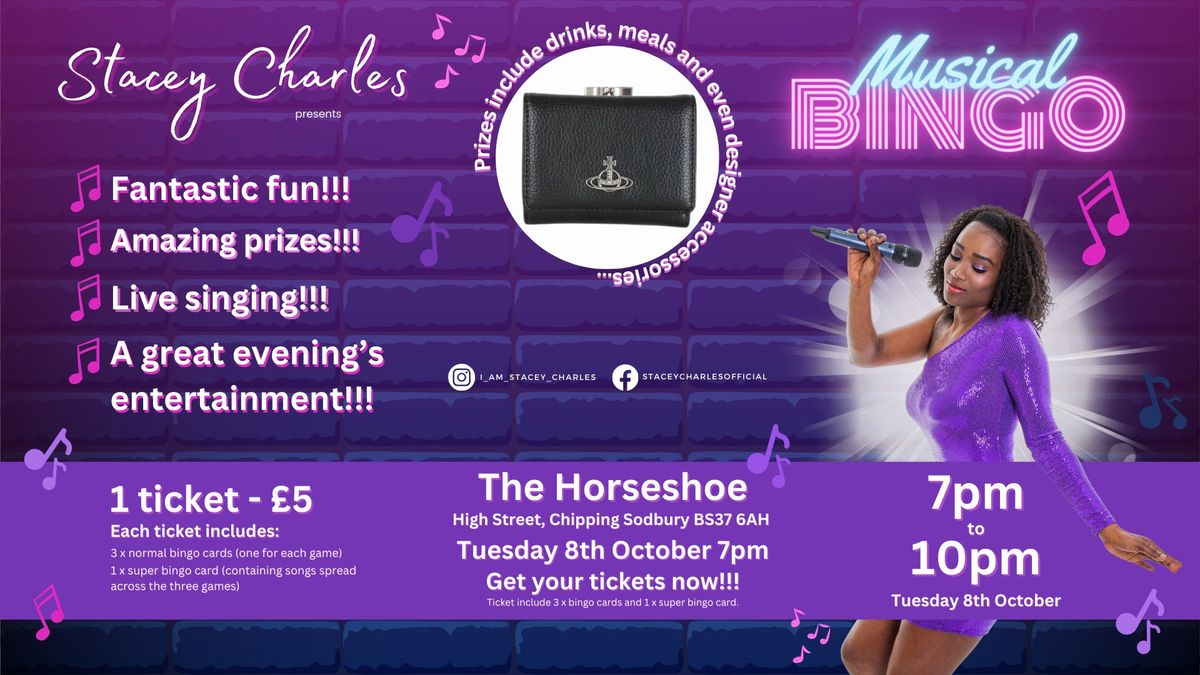 Musical Bingo with Stacey Charles - Live at The Horseshoe (Chipping Sodbury, UK) - Tues 8th October