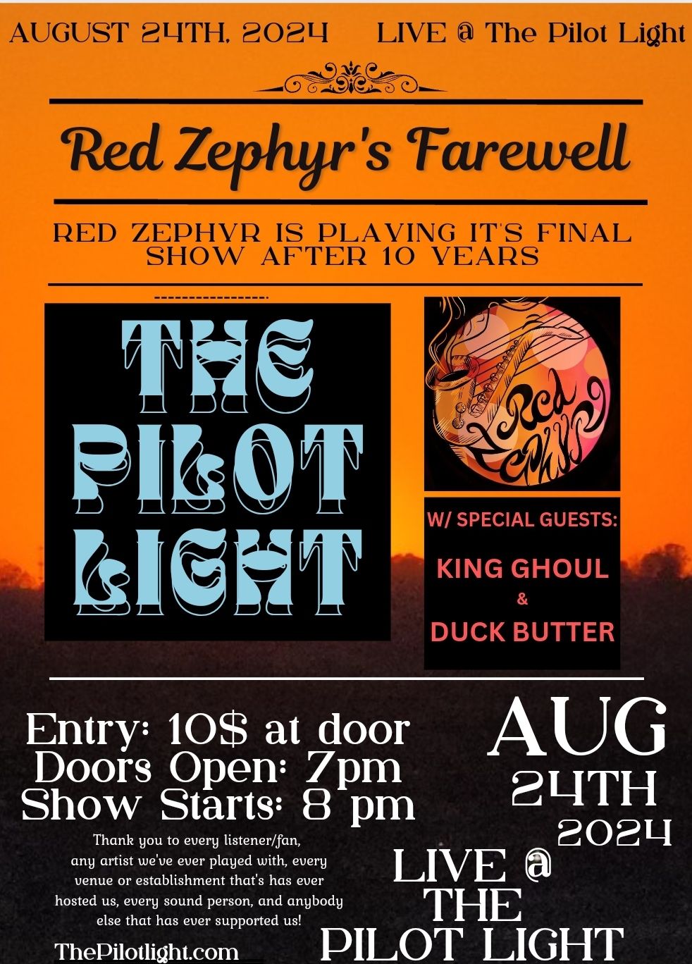 Red Zephyr's Farewell Show @ The Pilot Light  w\/ King Ghoul & Duck Butter 8\/24\/24