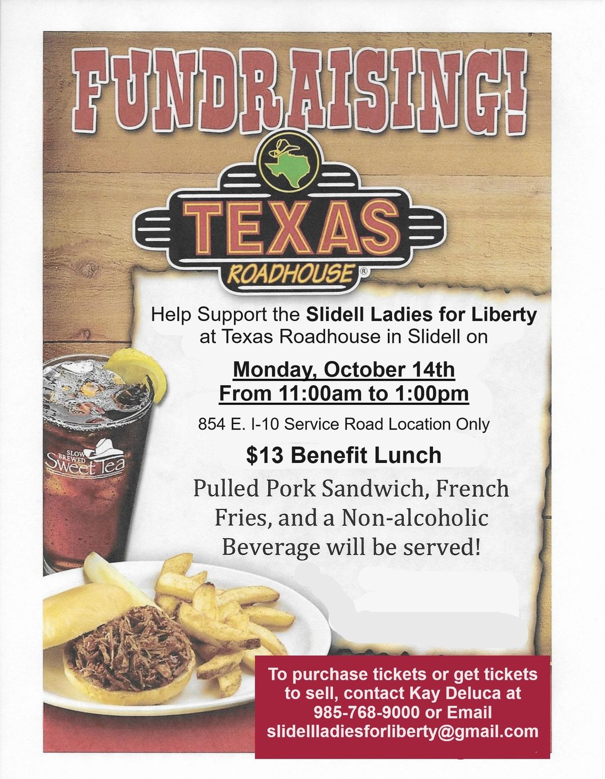 Texas Roadhouse Fundraiser Lunch - Monday, October 14, 2024