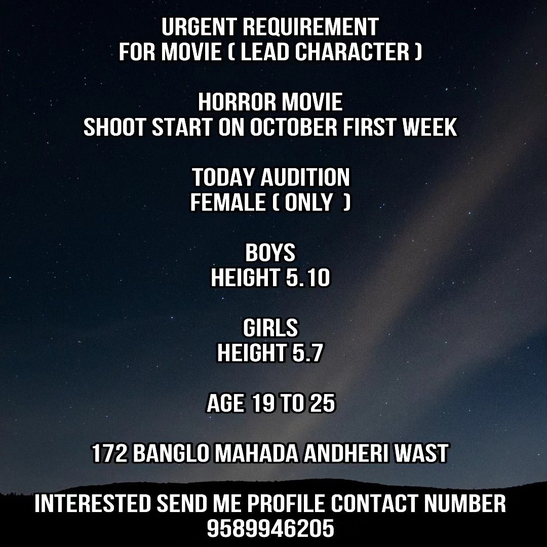 URGENT REQUIREMENT FOR LEAD CHARACTER HORROR MOVIE