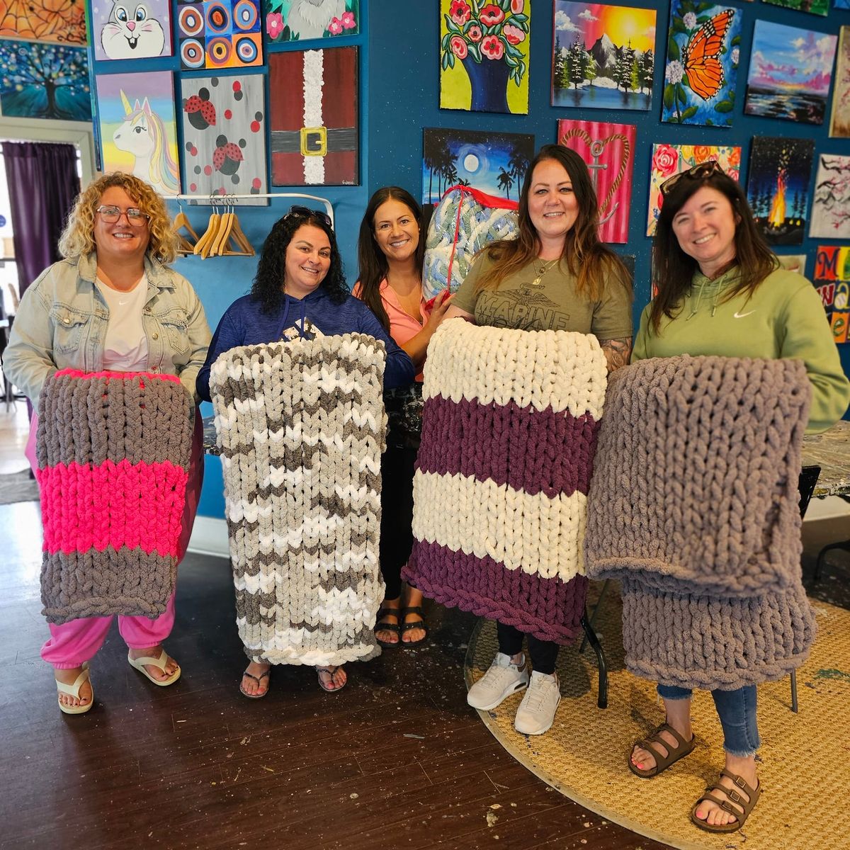 3 SPOTS LEFT! Nov 12th - Art\u00e9 Wine and Painting Studio Chunky Knit Blanket Workshop 