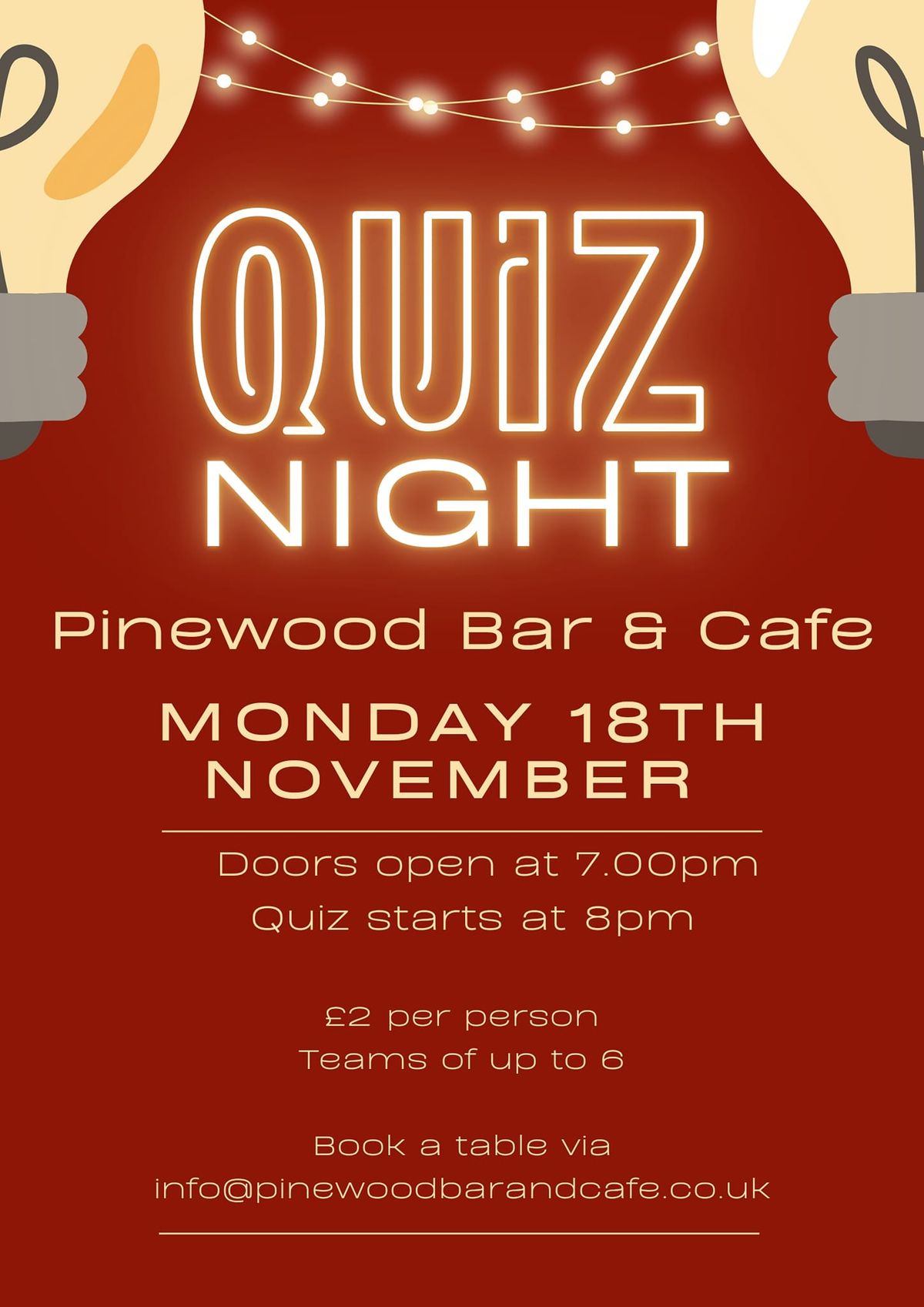 Next Quiz at Pinewood Bar and Cafe Hosted by Emma Hone 