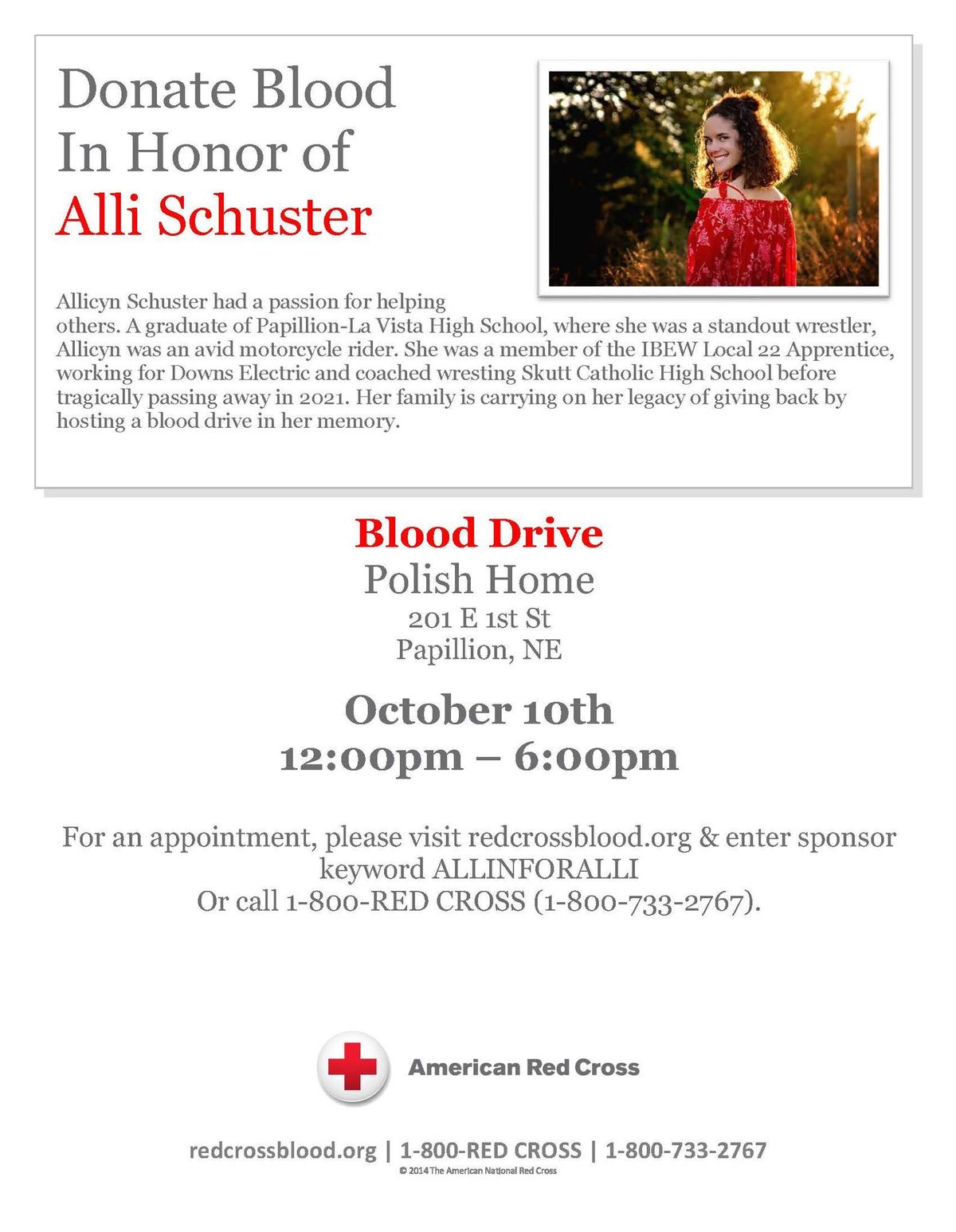 Allicyn Schuster Memorial Blood Drive