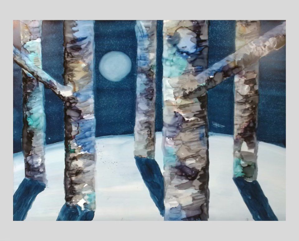 Frosty Birches with Alcohol Inks