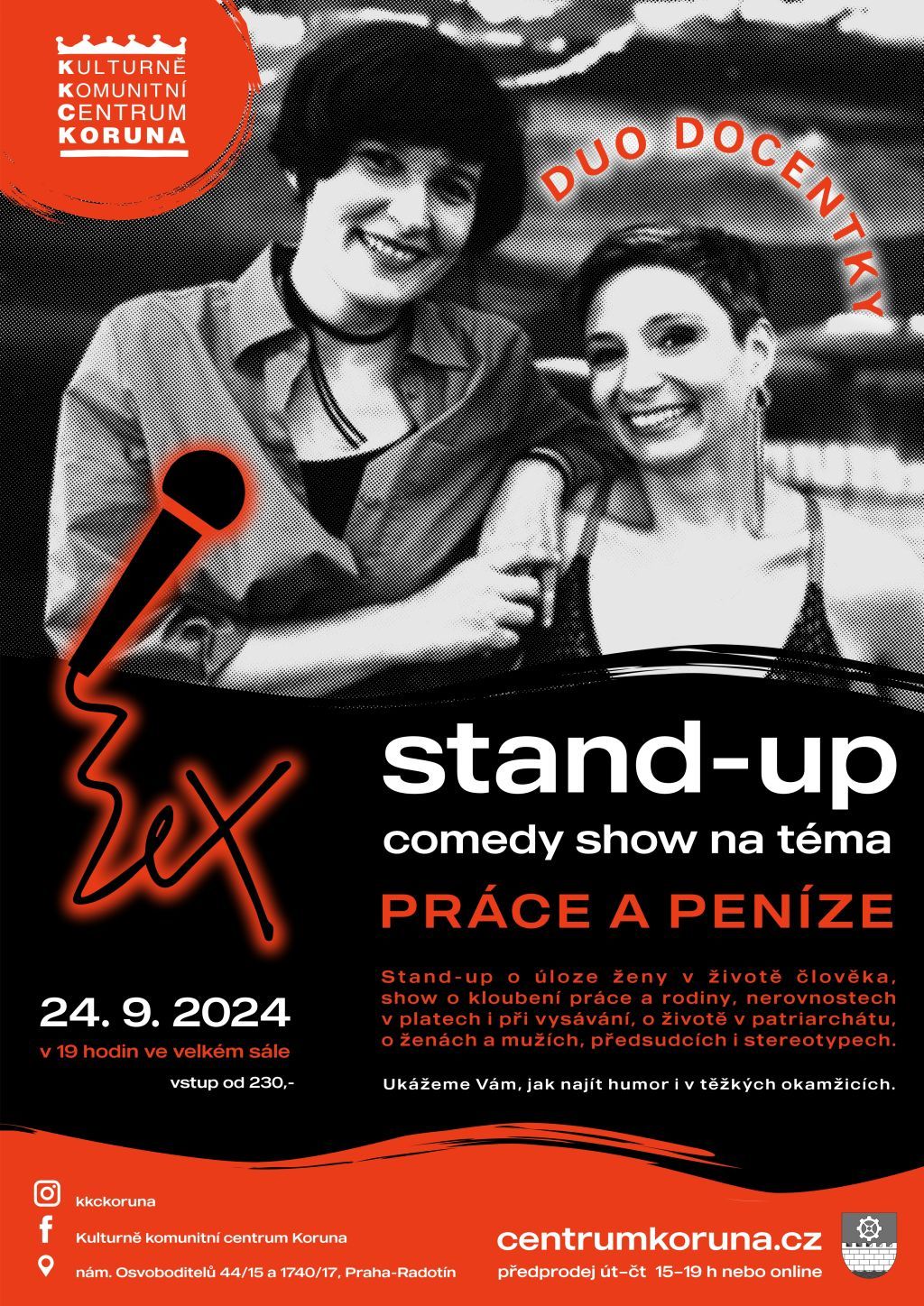 Duo docentky - stand-up comedy show na t\u00e9ma PR\u00c1CE A PEN\u00cdZE