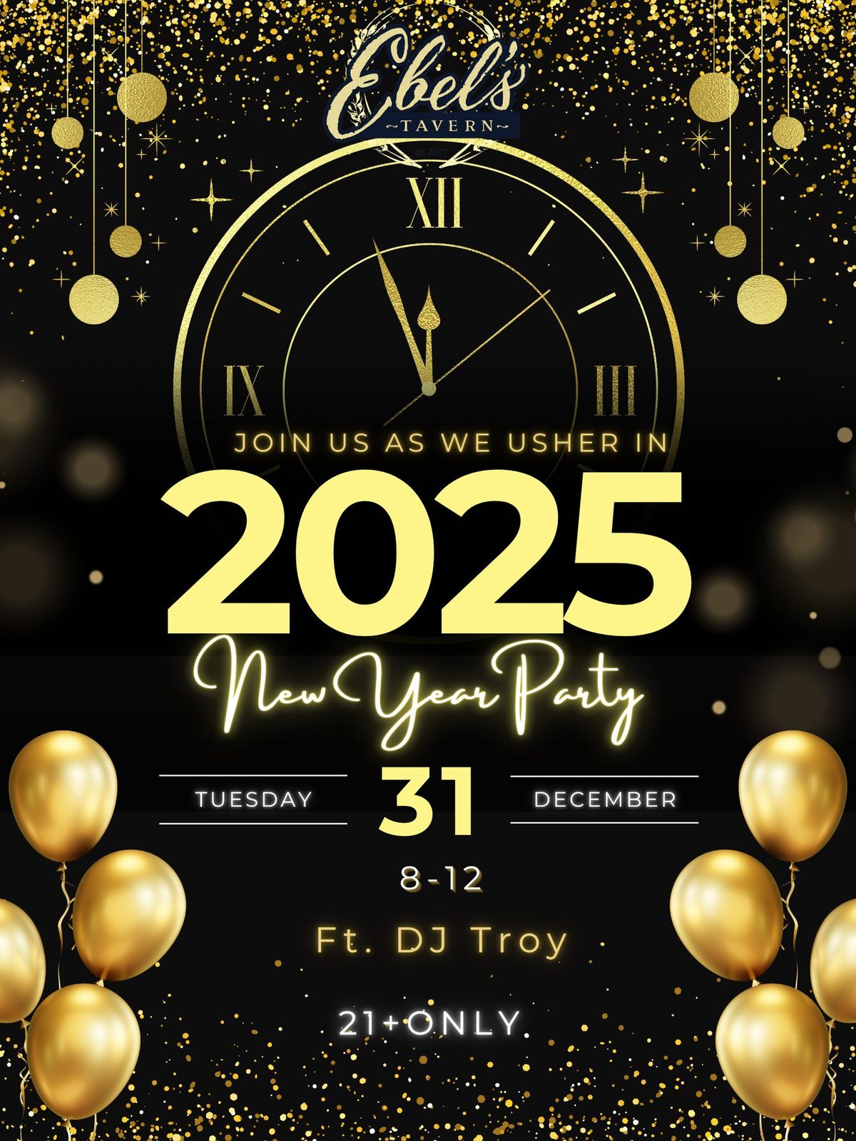 Ring in the New Year with us at our annual New Year's Eve Bash. This is a 21+ Event.