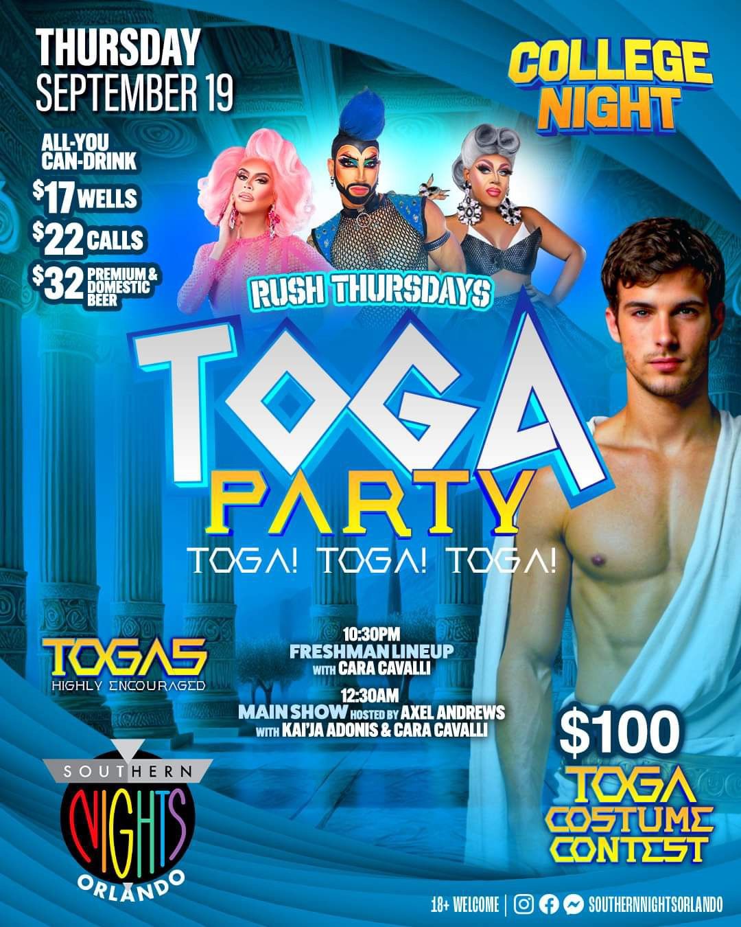 09.19.24 #RushThursday TOGA PARTY $100 costume Contest at Southern Nights Orlando 