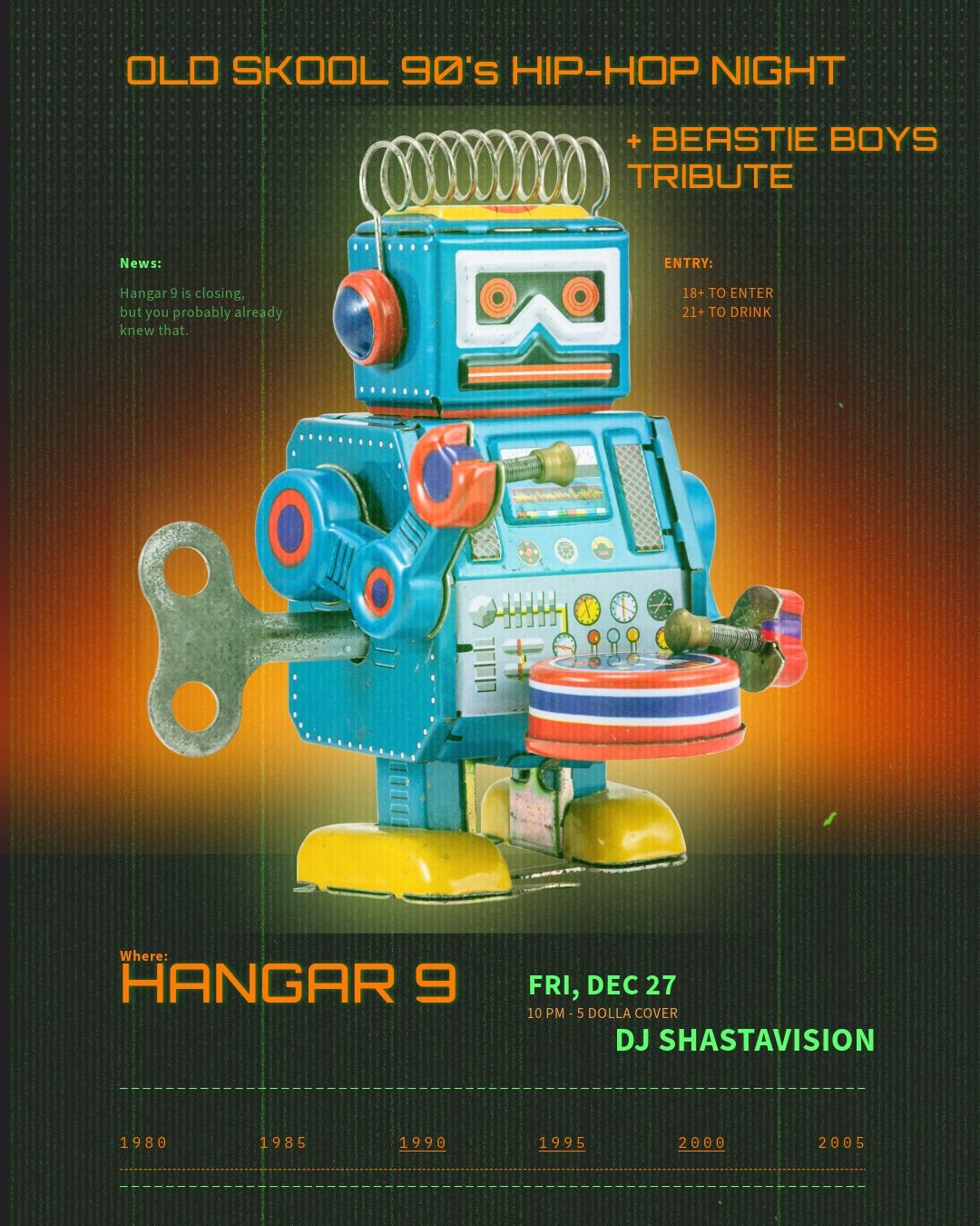 Old Skool 90's Hip-Hop Night + Beastie Boys Music Video Tribute w\/ DJ SHASTAVISION @Hangar 9 