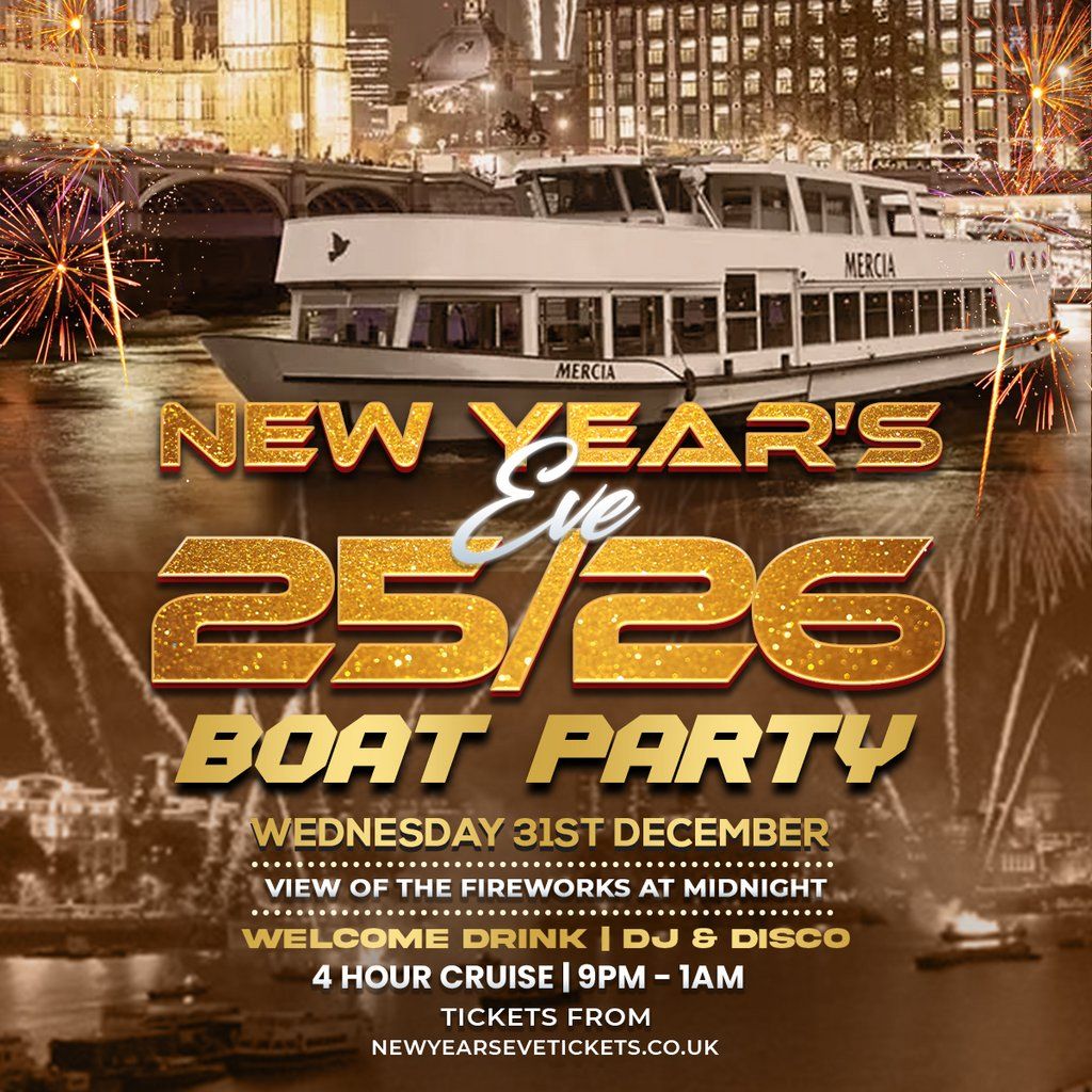 NYE London 2025\/25 Fireworks View Thames Boat Party