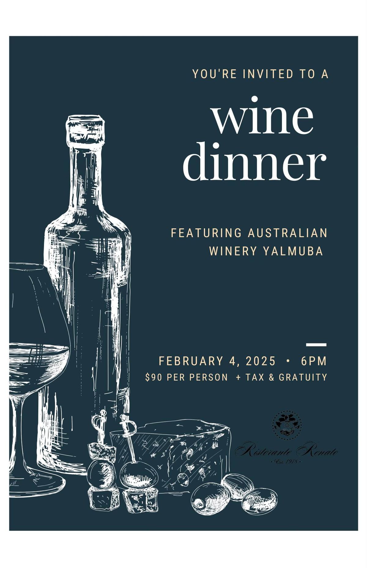 Wine Dinner featuring \ud83c\udf77 from Australian Winery, Yalmuba