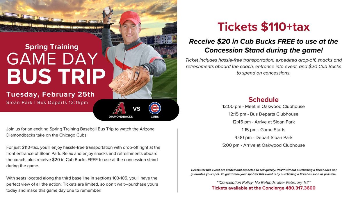 Spring Training Game Day Bus Trip: Diamondbacks vs Cubs