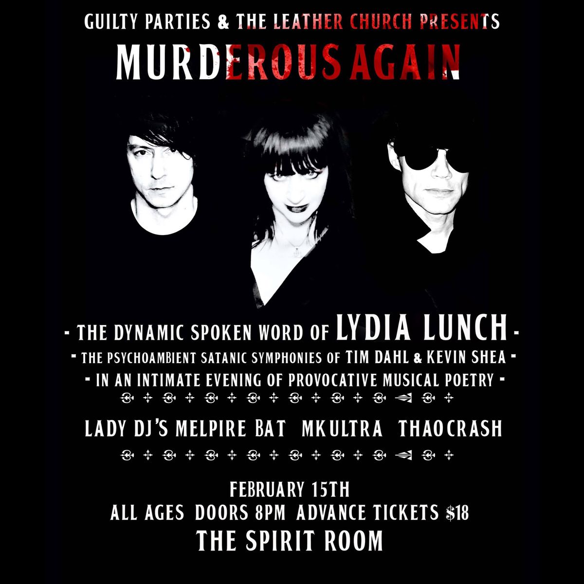 LYDIA LUNCHS \u201cMURDEROUS AGAIN at SPRIT ROOM 