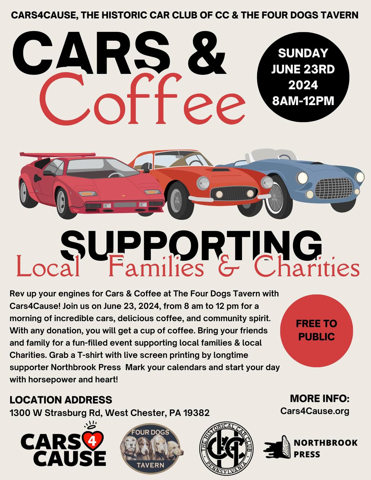 Cars & Coffee at The Four Dogs Tavern with Cars4Cause