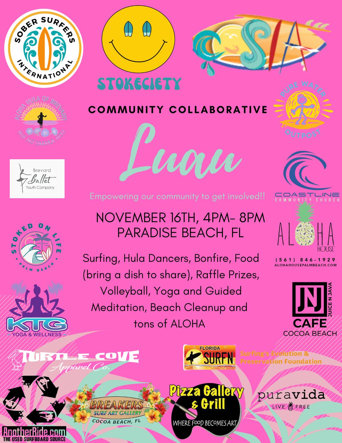 Sober Surfers, C.O.S.T.A., and Stokeciety Community Collaborative Luau