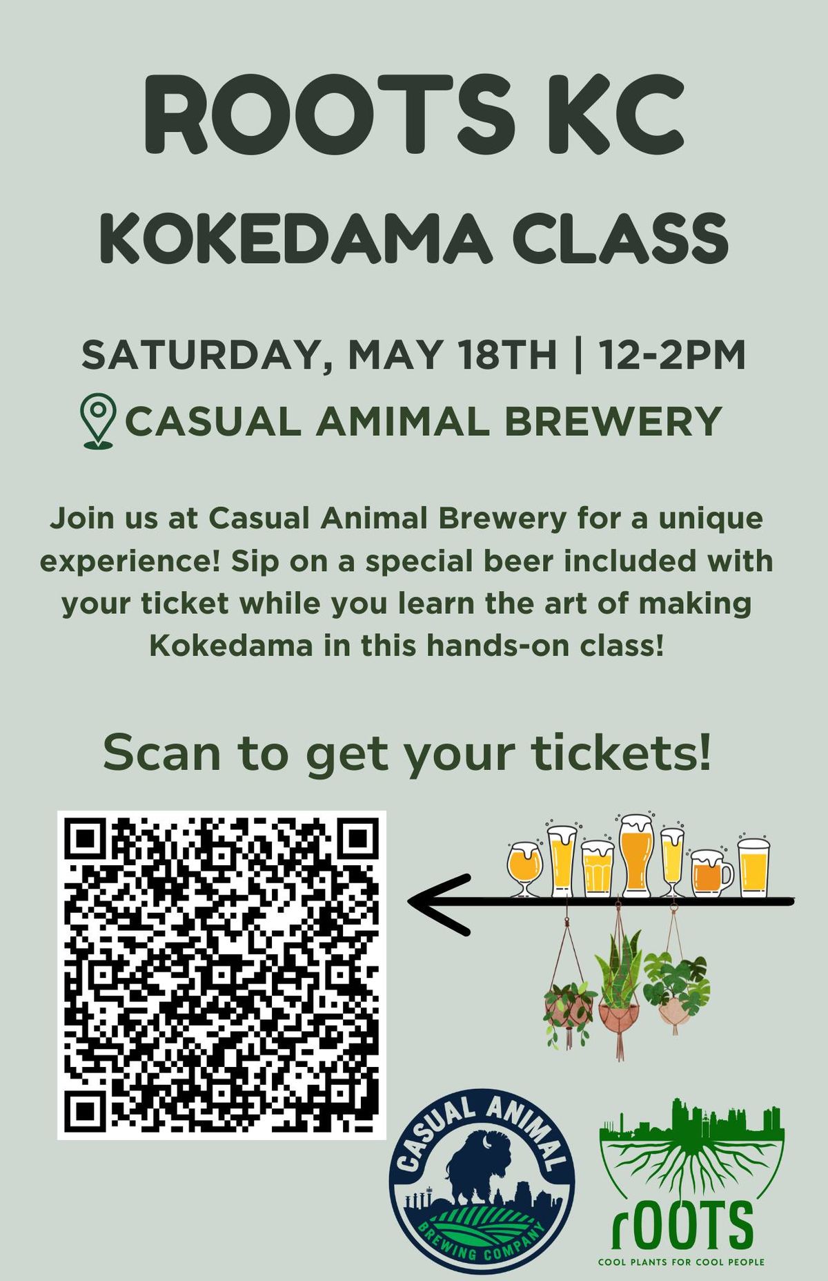 Roots KC Kokedama Class at Casual Animal Brewing