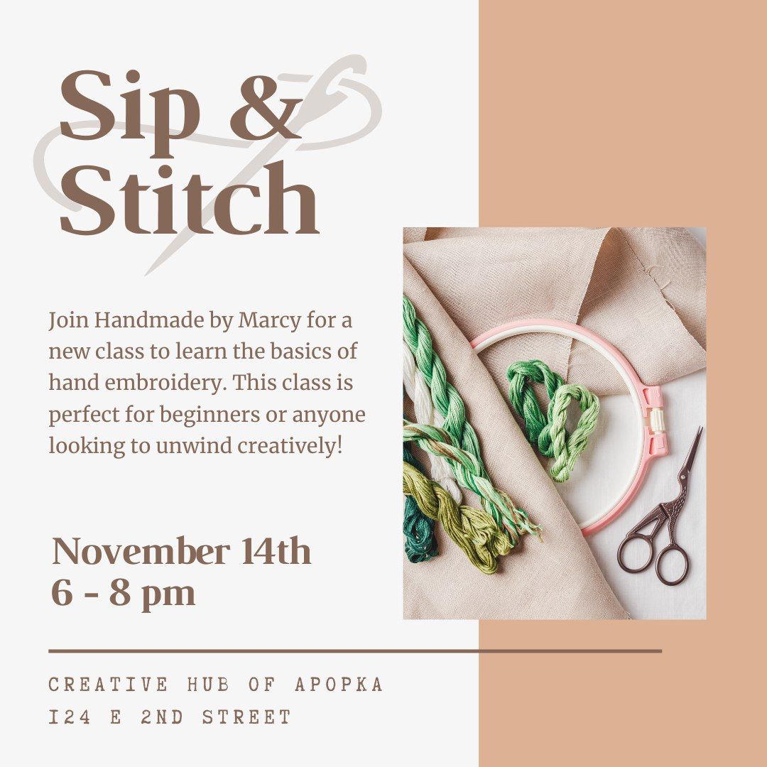 Sip & Stitch Basics of Embroidery 