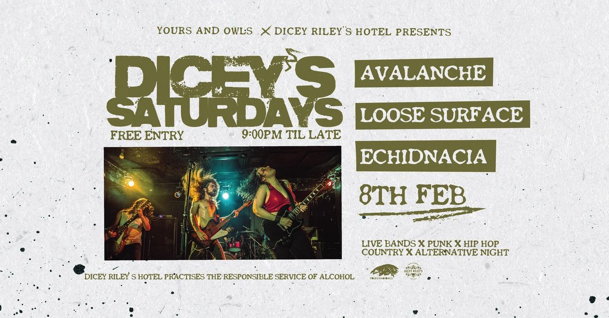 DICEY\u2019S SATURDAYS W\/ AVALANCHE \/\/ LOOSE SURFACE \/\/ ECHIDNACIA