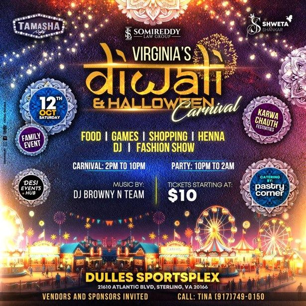 Virginia Diwali & Halloween Carnival Oct 12 at Dulles Sportsplex