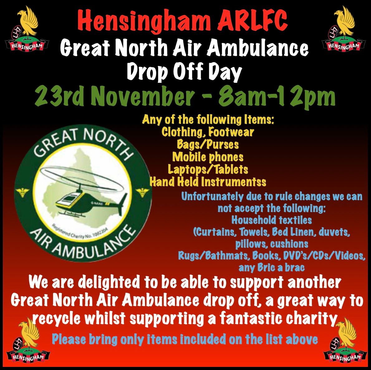 Great North Air Ambulance Service drop off day