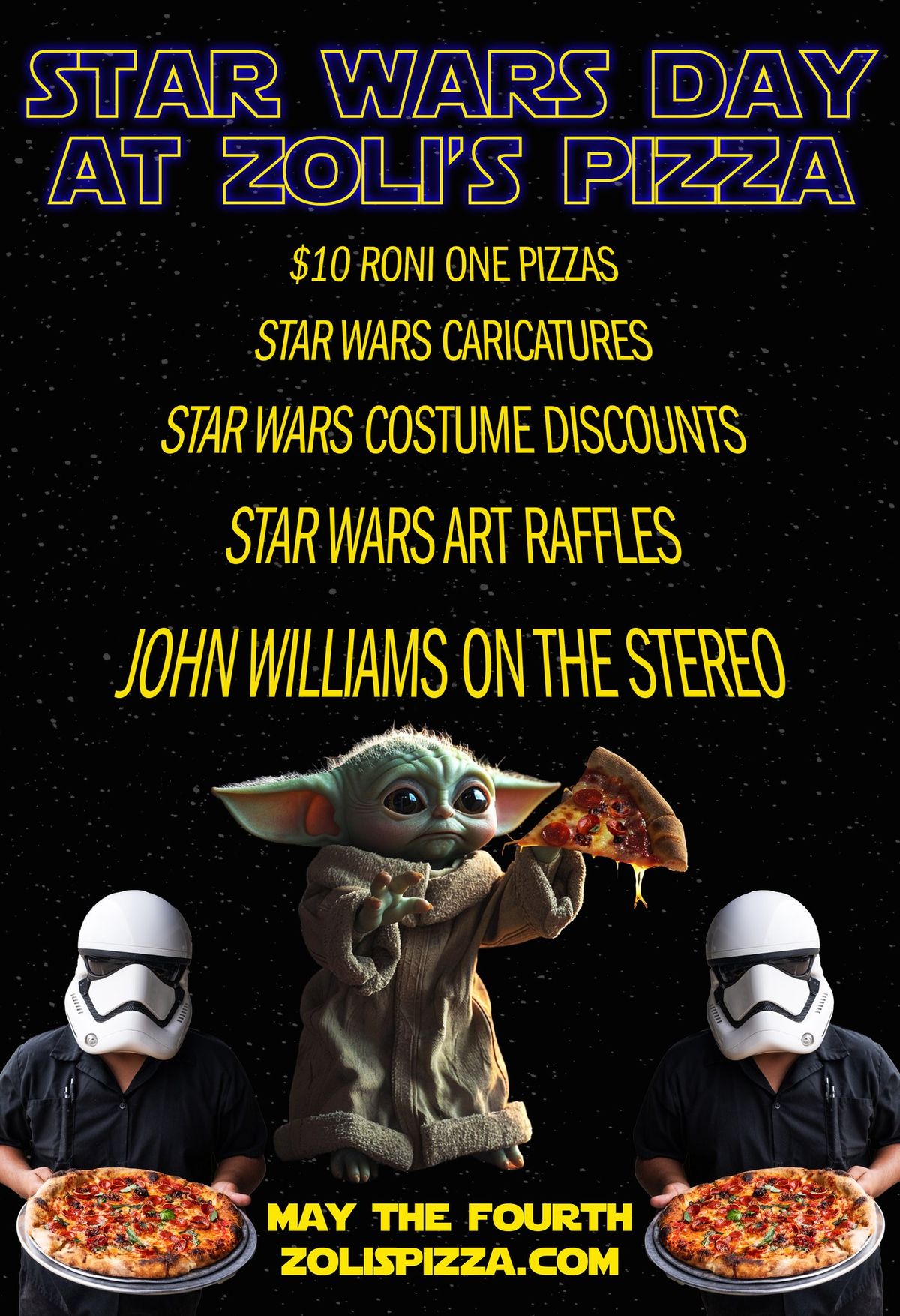 Star Wars Day $10 Roni Ones at Zoli's Pizza