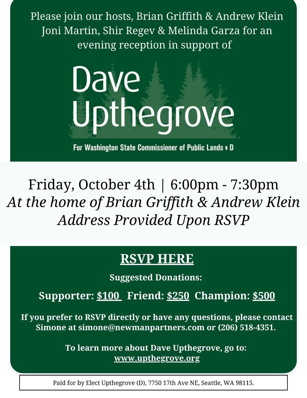 House Party to Support Dave Upthegrove for Public Lands Commissioner!