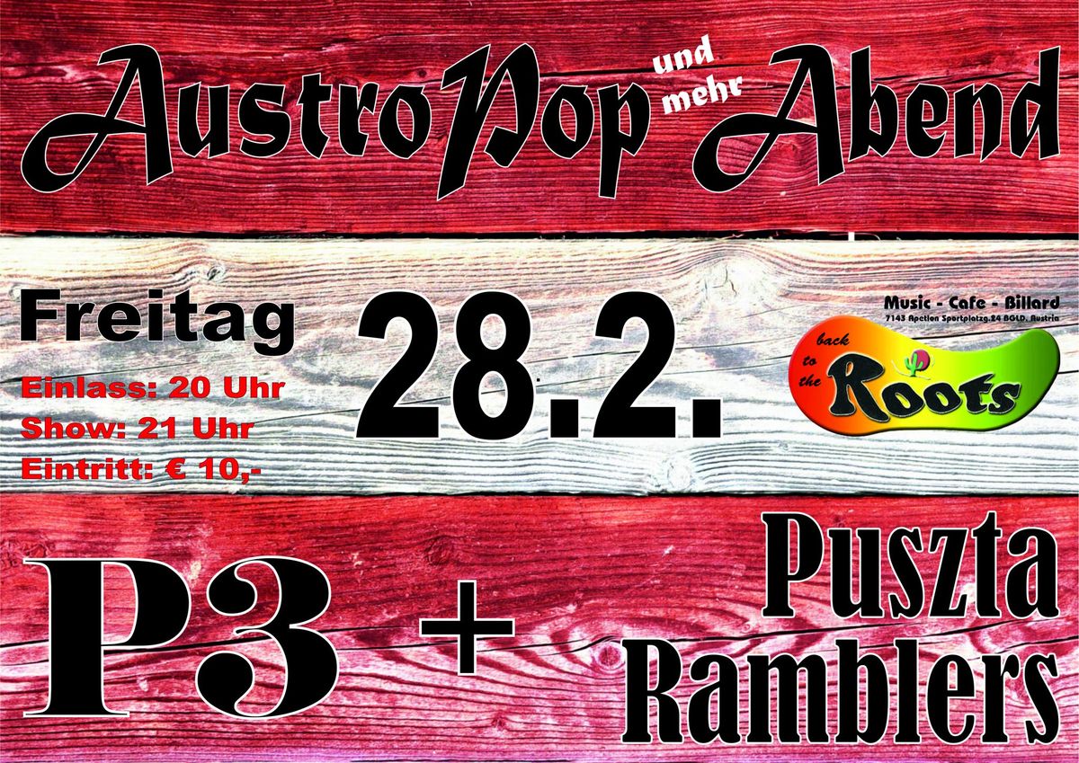 AustroPop (und mehr) Abend! Podersdorf3 & Puszta Ramblers - live