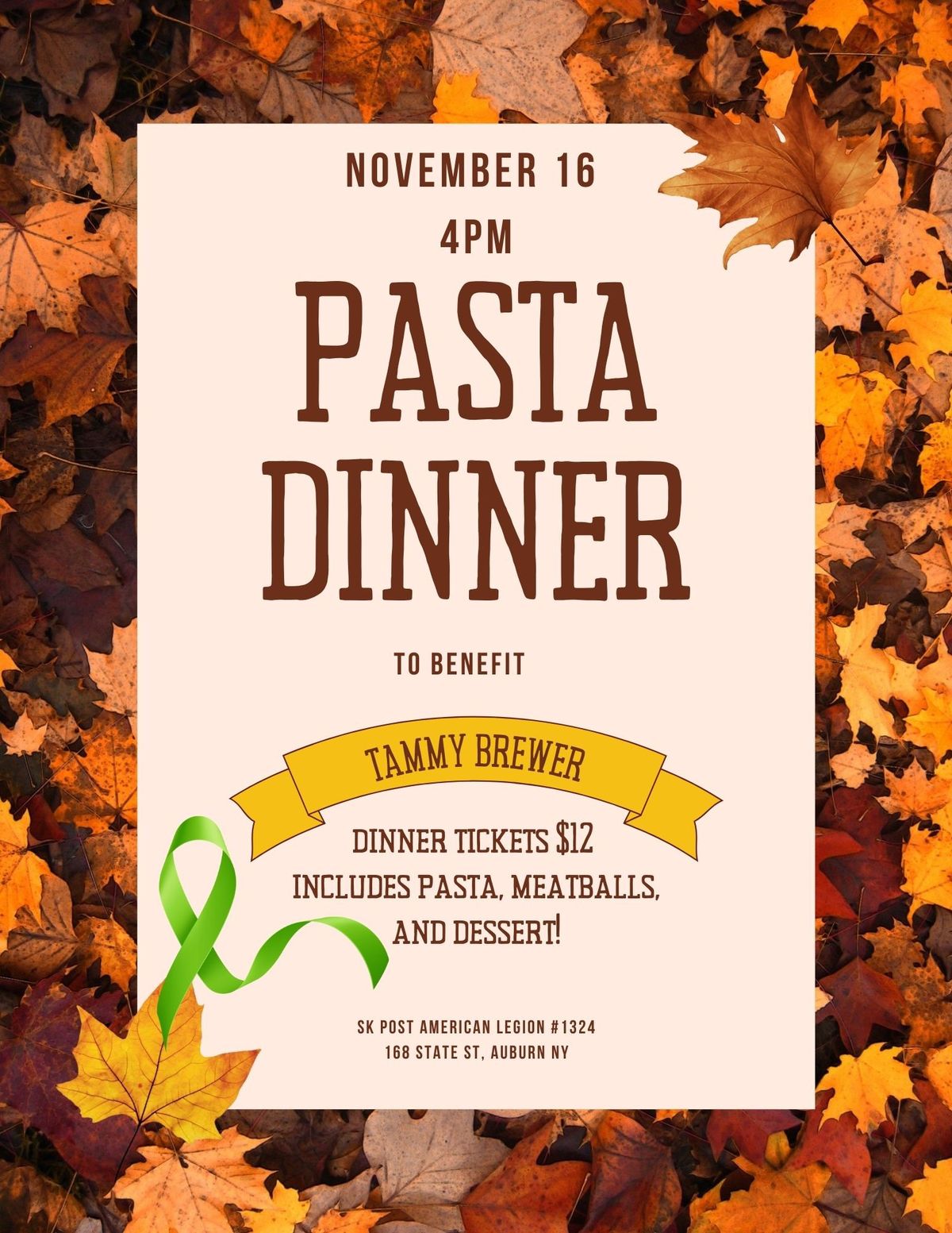 Pasta Dinner for Tammy Brewer