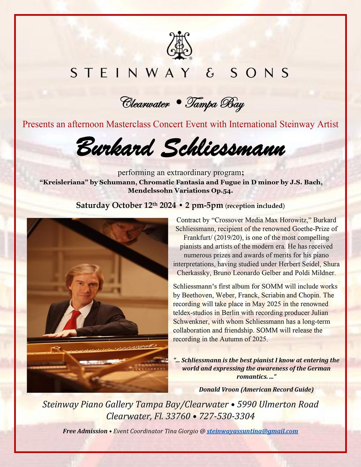 Extraordinary Masterclass Concert with International Steinway Artist Burkard Schliessmann