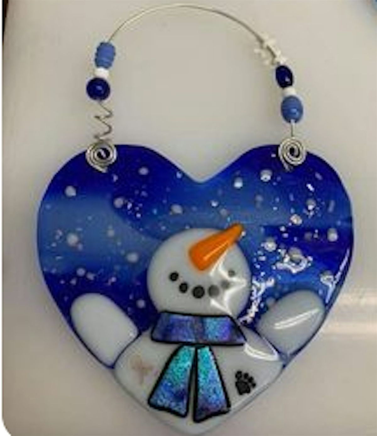 Glass Fusing Class - hanging heart snowman