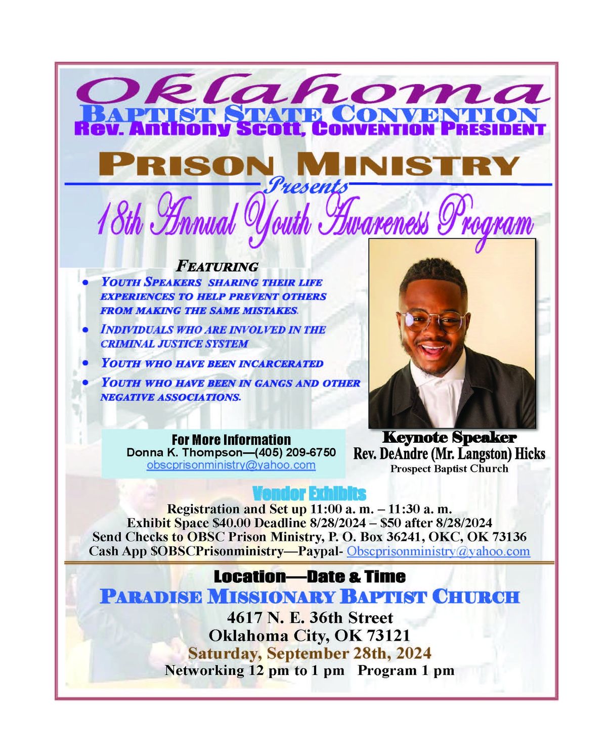 REMINDER: OBSC Prison Ministry 18th Annual Youth Awareness Program