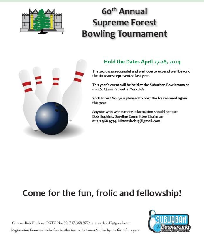 Save the Dates: 60th Annual Supreme Forest Bowling Tournament