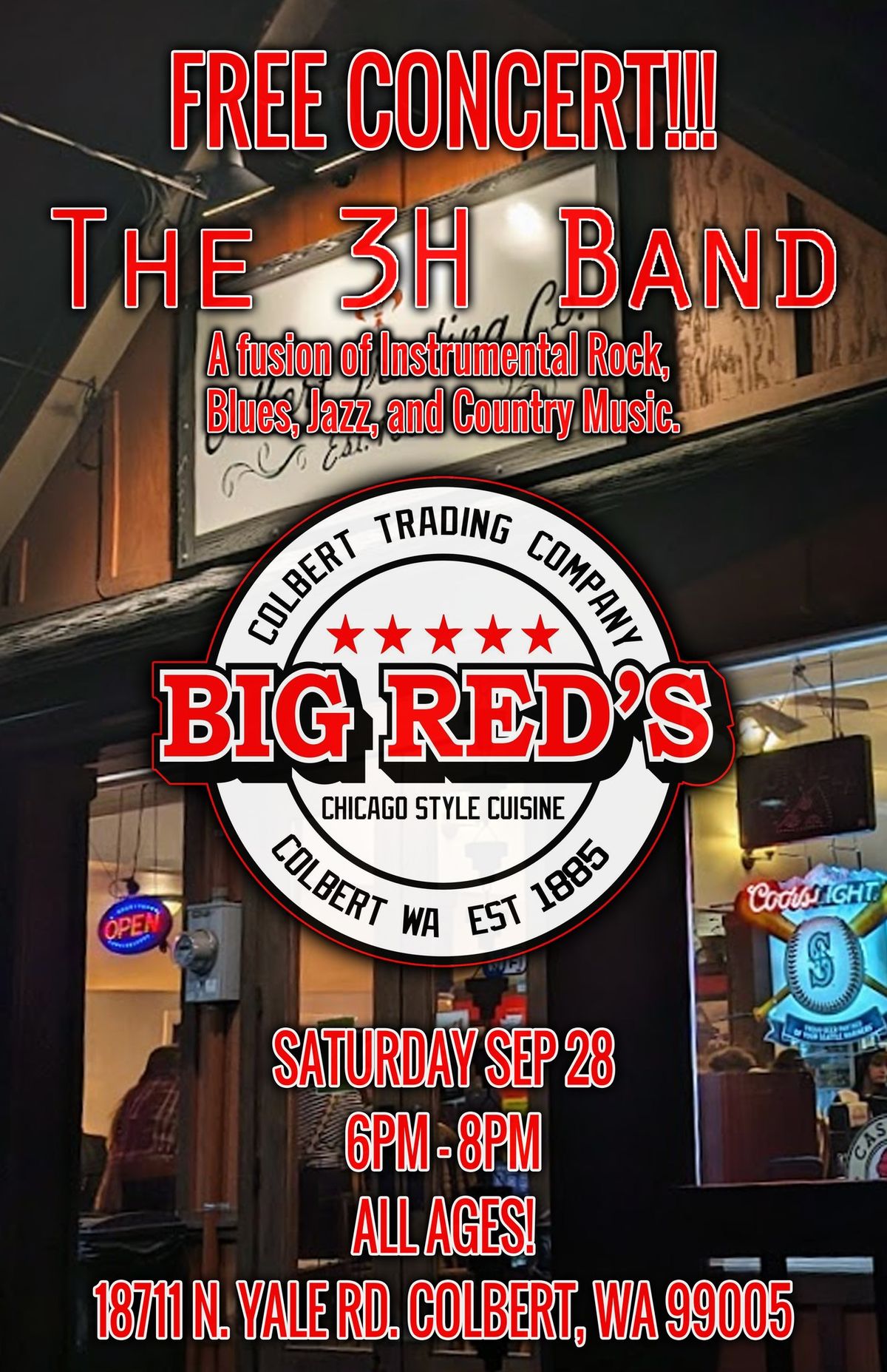 FREE SHOW - The 3H Band at Big Red's Colbert Trading Company