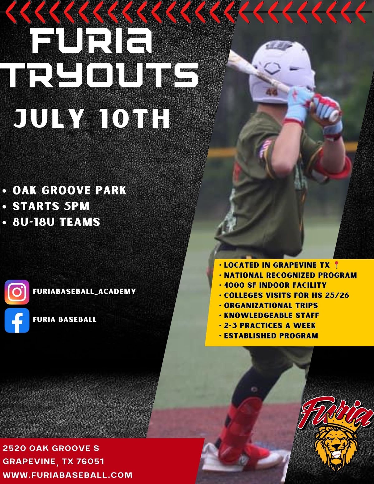 Furia Baseball Tryouts 2024/2025, Grapevinedallas tx, 10 July 2024