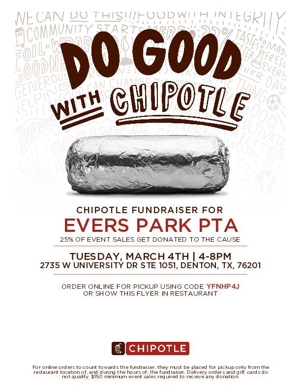 Support Evers Park PTA at Chipotle!