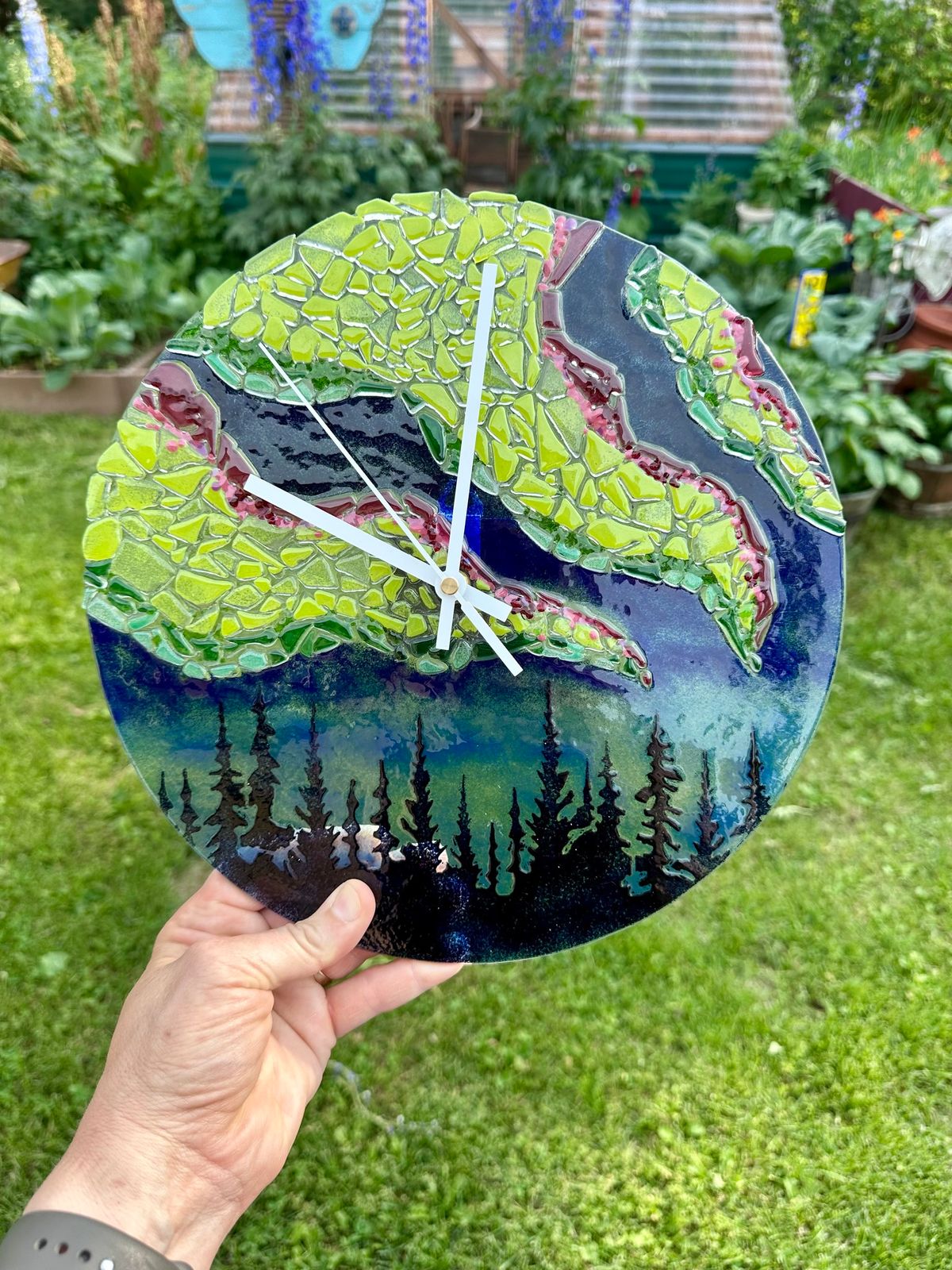 Fused Glass Northern Lights Clock