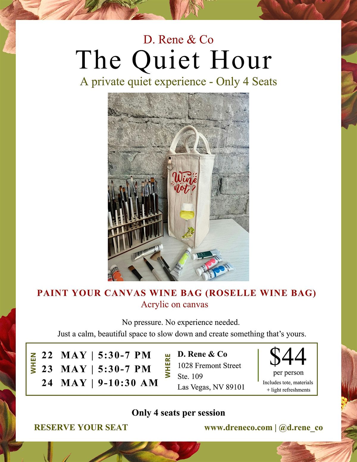 The Quiet Hour: Wine Bag Painting Experience (Roselle Canvas Wine Bag) \u2013 LV